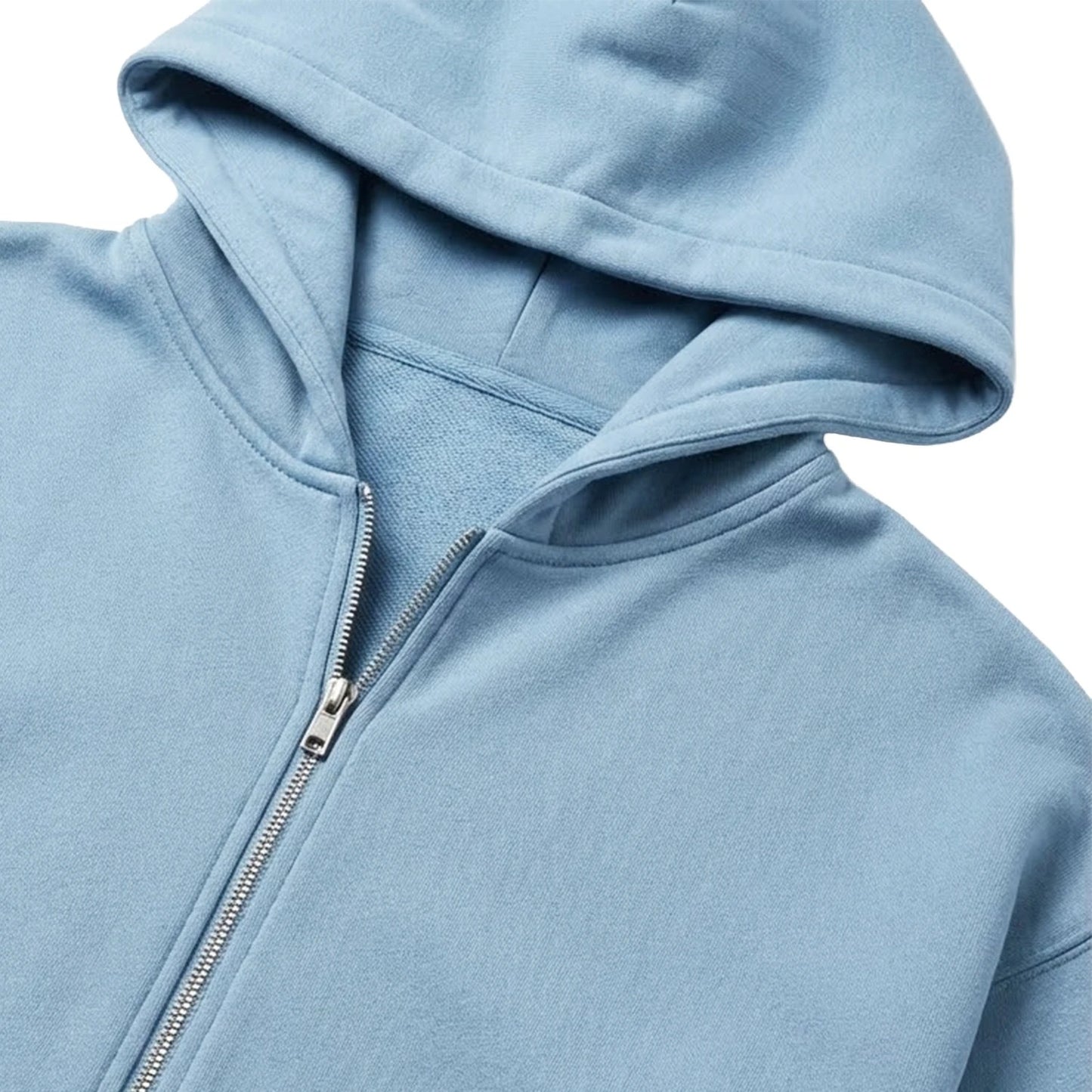 Light Blue Zip-Up Hoodie with Drop Shoulders and Kangaroo Pockets