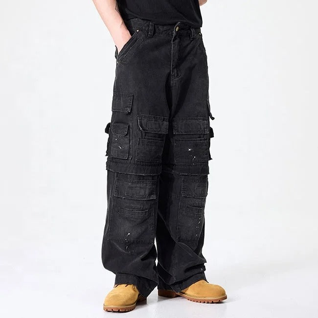 Black Multi-Pocket Cargo Jeans