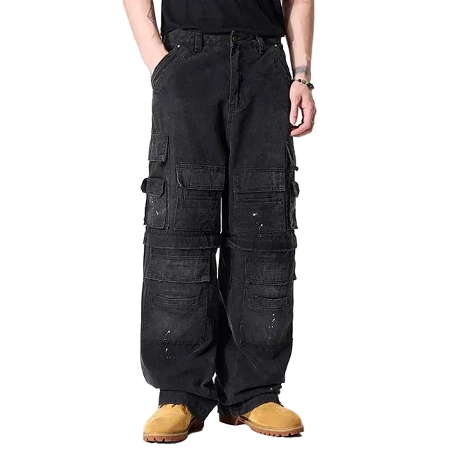 Black Multi-Pocket Cargo Jeans