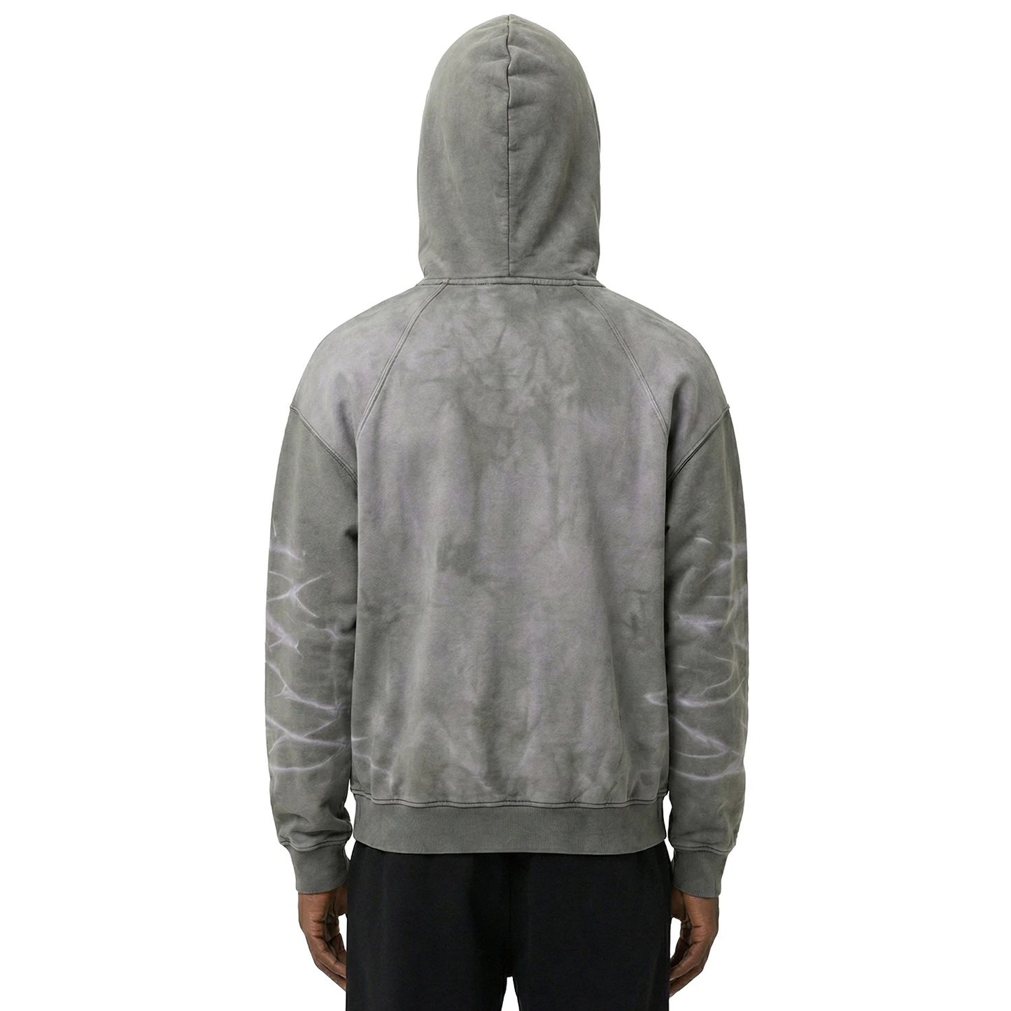 Grey Washed Zip-Up Hoodie with Lightning-Style Bleach Marks