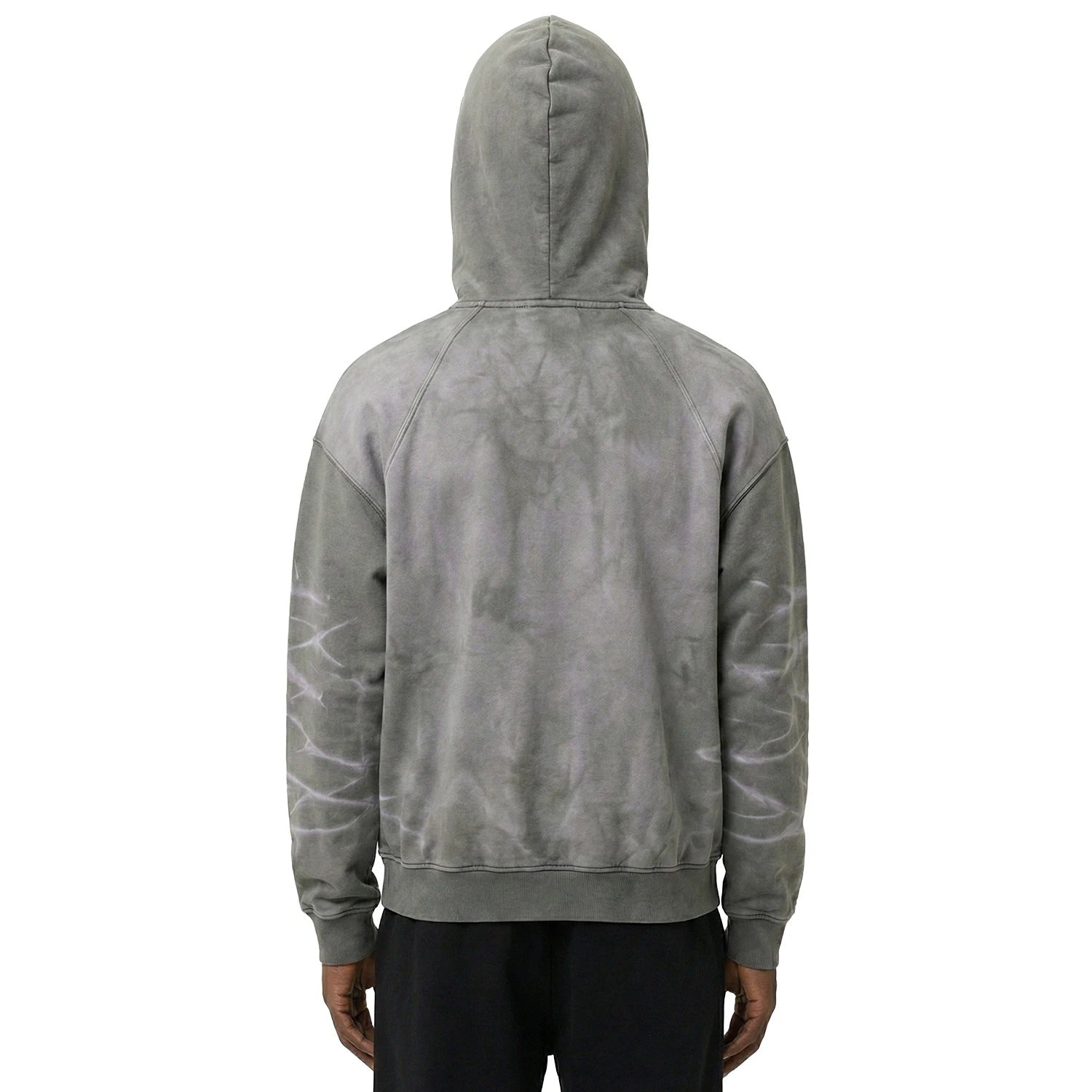 Grey Washed Zip-Up Hoodie with Lightning-Style Bleach Marks
