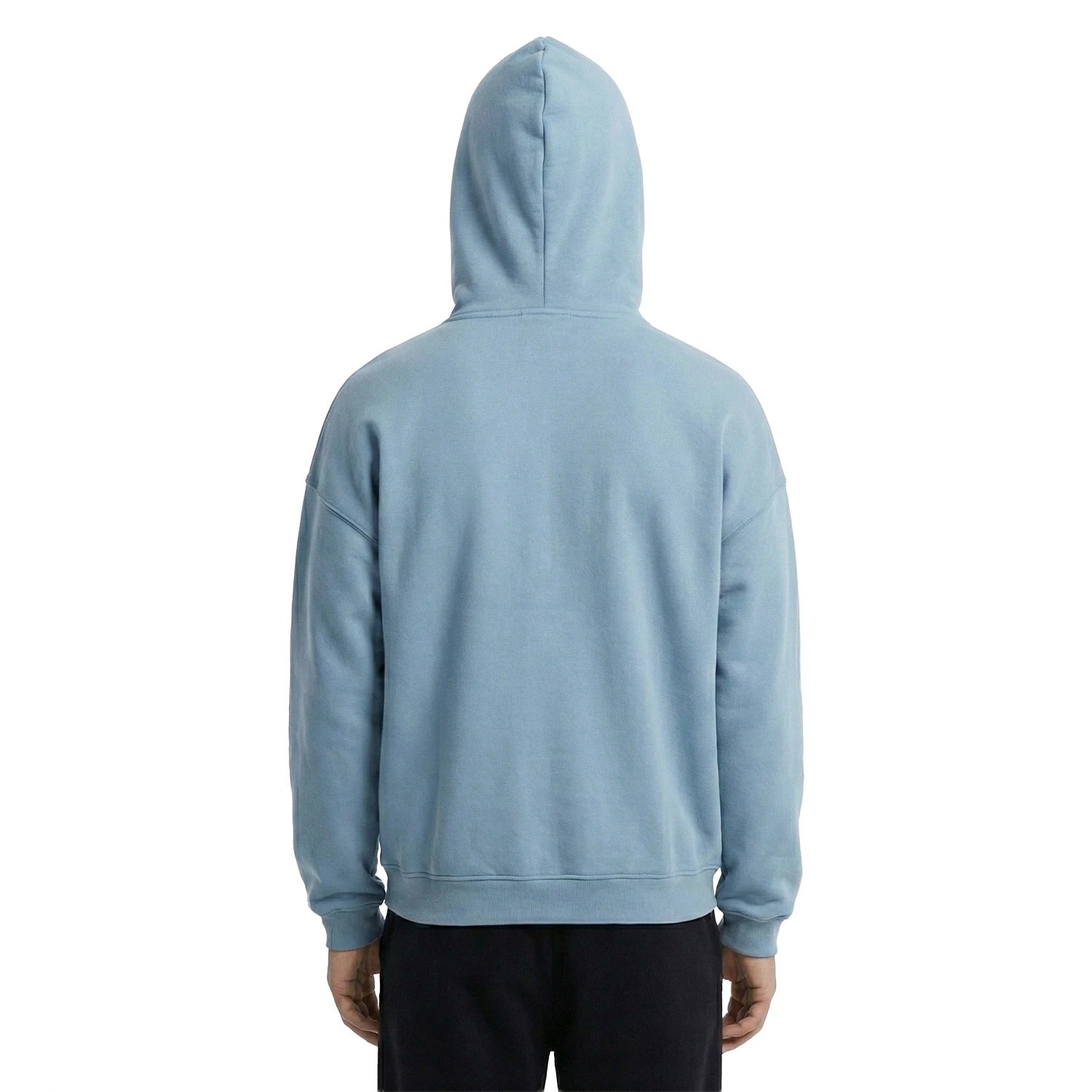 Light Blue Zip-Up Hoodie with Drop Shoulders and Kangaroo Pockets
