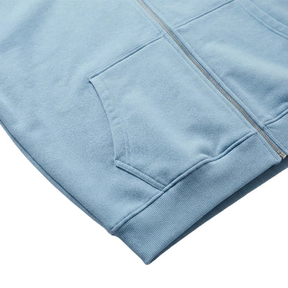 Light Blue Zip-Up Hoodie with Drop Shoulders and Kangaroo Pockets