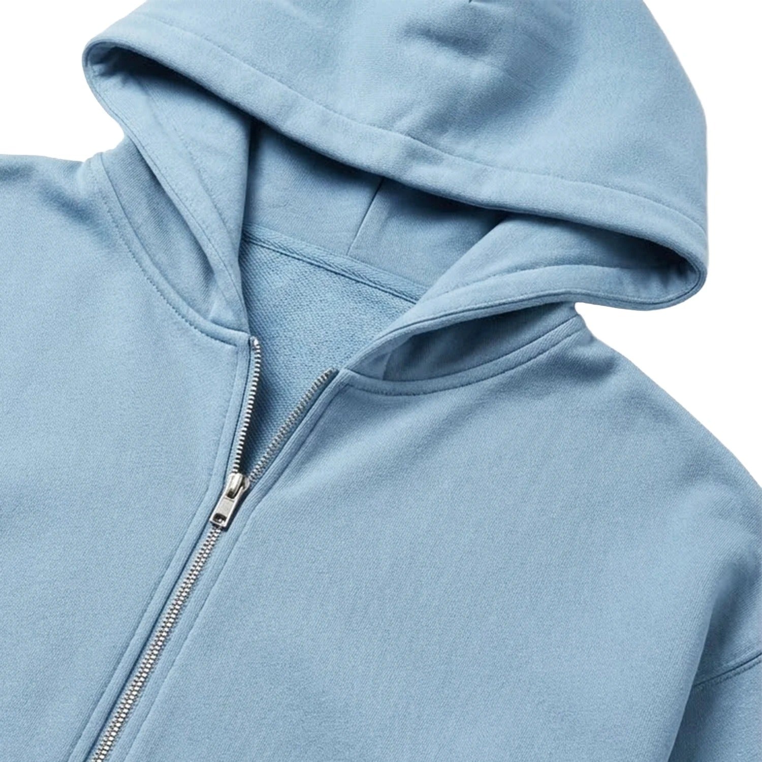 Light Blue Zip-Up Hoodie with Drop Shoulders and Kangaroo Pockets