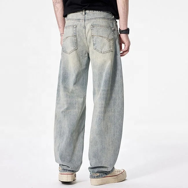 Vintage Wash Barrel-Leg Jeans