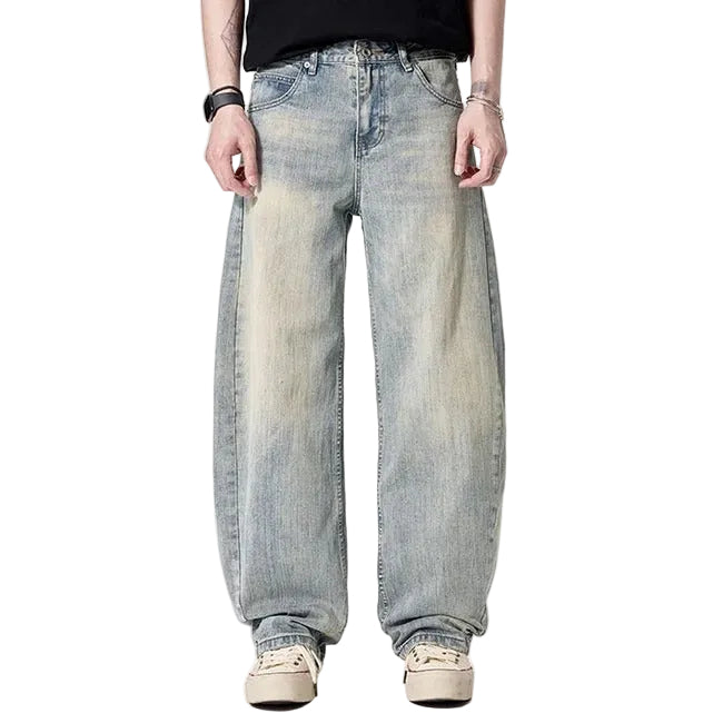 Vintage Wash Barrel-Leg Jeans