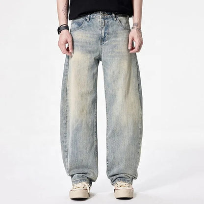 Vintage Wash Barrel-Leg Jeans