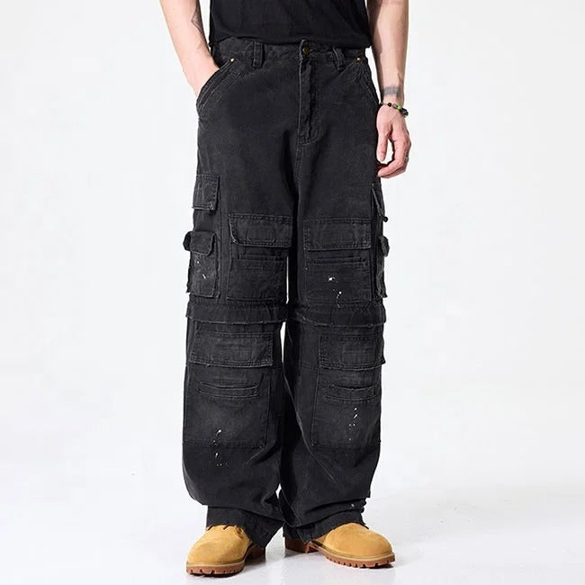 Black Multi-Pocket Cargo Jeans