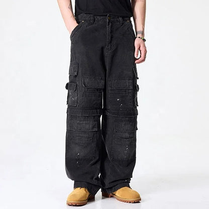 Black Multi-Pocket Cargo Jeans