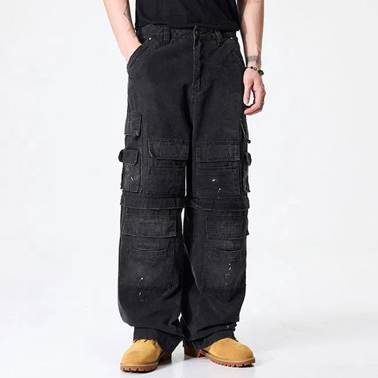 Black Multi-Pocket Cargo Jeans