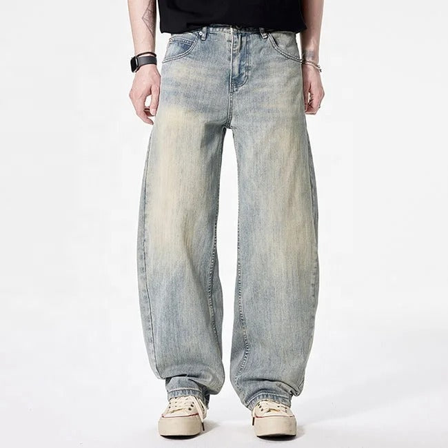 Vintage Wash Barrel-Leg Jeans