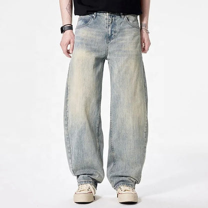 Vintage Wash Barrel-Leg Jeans