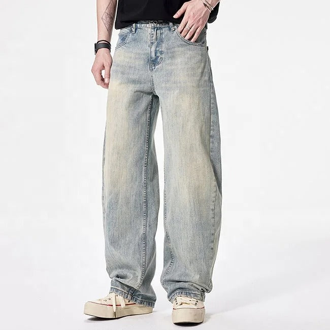 Vintage Wash Barrel-Leg Jeans