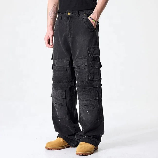 Black Multi-Pocket Cargo Jeans