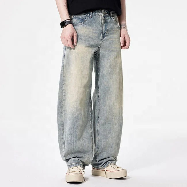 Vintage Wash Barrel-Leg Jeans