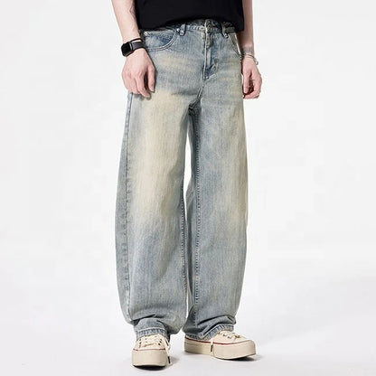 Vintage Wash Barrel-Leg Jeans