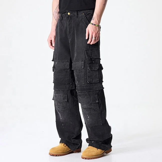 Black Multi-Pocket Cargo Jeans
