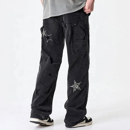 Black Star Patch Wide-Leg Cargo Jeans