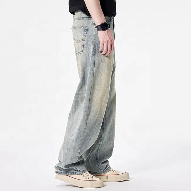 Vintage Wash Barrel-Leg Jeans