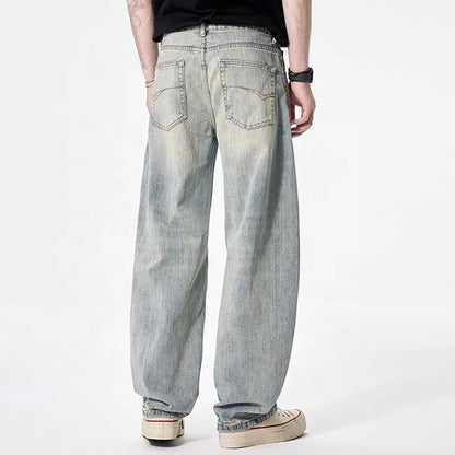 Vintage Wash Barrel-Leg Jeans