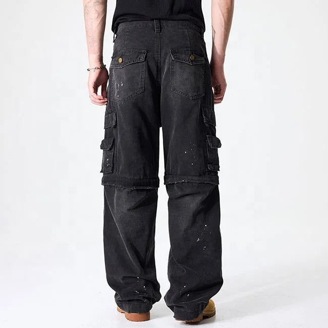 Black Multi-Pocket Cargo Jeans